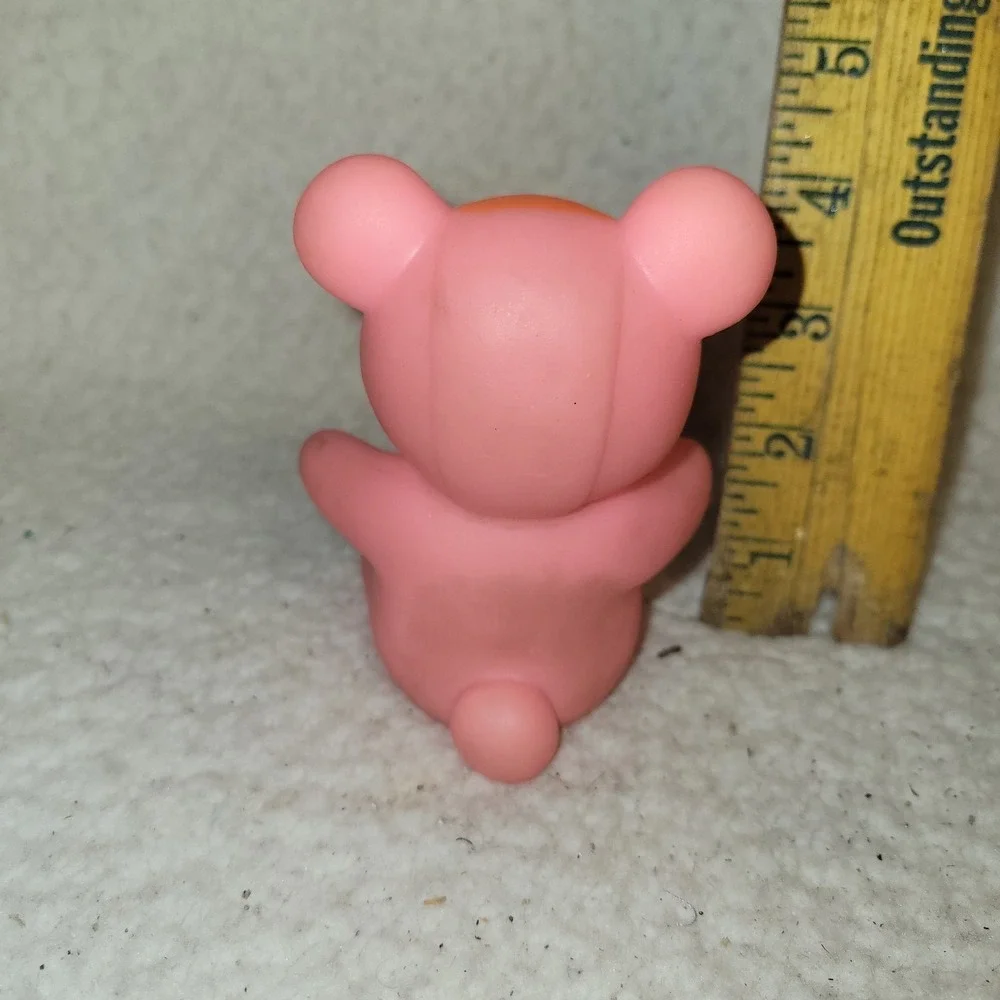 Vintage Pink Bear Squeeze Toy Squeaks Hong Kong Rubber Vinyl Figure Big Eyes 4in